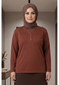 Resim Pıtırcık Cimariva Kadın Neval Büyük Beden V Yaka Taşlı Bluz R13 Taba 