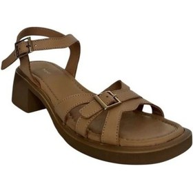 Resim 862 M-645 Kadın Hakiki Deri Topuklu Sandalet Vizon 