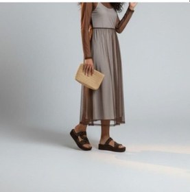 Resim Ne&ve Shoes Kahve Süet Hakiki Deri Pimli Çapraz Bantlı Kadın Kalın Kaplama Tabanlı Sandalet Terlik Kahverengi 