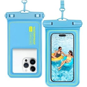 Resim Elmpaly Mavi Su Geçirmez Yüzer Telefon Kılıfı 6.8 İnç iPhone Uyumlu Samsung Xiaomi Yüzme Kayak 