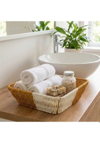 Resim Buffer Kare Çift Renkli Plastik Rattan Ekmek Ve Meyve Sepeti - Çok Amaçlı Banyo Ve Mutfak Düzenleyici - Yıkanabilir Tez Beyaz - Kahverengi 