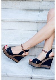 Resim Fox Shoes Siyah Kadın Dolgu Topuklu Ayakkabı 9674070905 