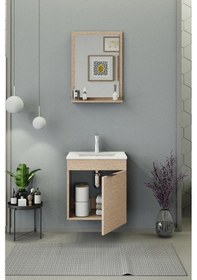 Resim Biani Fix Arya 55 Cm Banyo Dolabı,Seramik Lavabolu, Aynalı,Lavabo Dahil,Mdf,Aybe Bej 