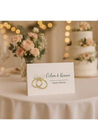 Resim Nişan Yüzüklü Masa Kartı - Çift Yön Baskı - 11x16cm - İsme Özel - Nişan Kartı - Nikah Kartı 
