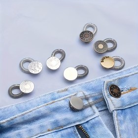 Resim 10 adet Dikişsiz Kot Düğmesi, Denim için Ayarlanabilir Metal Bel Uzatıcı Düğmeleri, Çıkarılabilir ve Esnek, Kot ve Günlük Giyim için İdeal, Kot için Bel Uzatıcı 