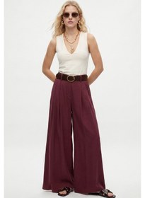 Resim Ritnice Kadın Aviva Dokuma Modal Kemerli Bel Lastikli Ultra Geniş Paça Mürdüm Pantolon Bordo 