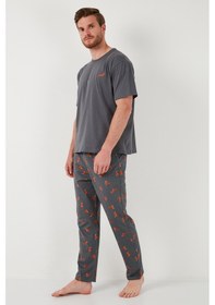Resim Buratti Pamuklu Regular Fit Kısa Kollu Erkek Pijama Takımı 6572012 Antrasit 