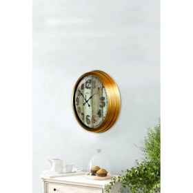 Resim Bahat Altın Varaklı Salon Ofis Duvar Saati Alüminyum Çerçeve 40 cm 