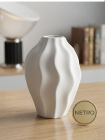 Resim Dalgalı Model El Yapımı Özel Seri Seramik Vazo 25cm Beyaz 