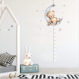 Resim Ayda Uyuyan Peluş Ayıcık ve Yıldızlar Boy ve Gelişim Ölçer Çocuk Odası Duvar Sticker - 100x70 cm / Renkli / Boy Ölçer 