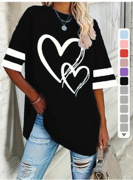 Snapbuy Kadın Büyük Beden Kısa Kollu Konforlu Tişört - İlkbahar/yaz Gündelik10000mah Black