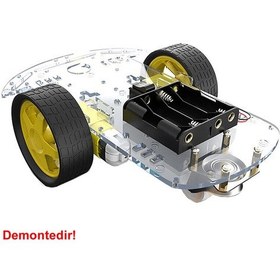 Resim Demonte 2wd Akıllı Robot Araba Şasi Kiti Dıy Pleksi Tekerlek Motor Çizgi İzleyen Engelden Kaçma 