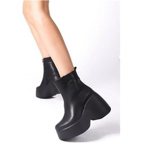 Resim Kadın Celsi Siyah Yandan Fermuarlı 9 Cm Yüksek Dolgu Topuklu Mevsimlik Kadın Kısa Bot Bootie Siyah 