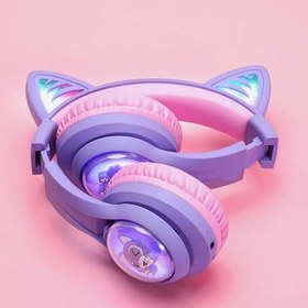 Resim iClever Kedi Kulaklı Led Işıklı Güvenli Ses Sınırlı 45 Saat Oynatma Süreli Bluetooth Çocuk Kulaklığı Mor 