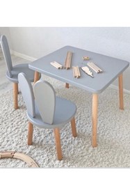 Resim SEAPOL 1 Adet Çocuk Masası Ve 1 Adet Sandalyeden Oluşan Country Grey Tavşan Model 