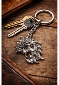 Resim Gümüş Renk Anime Final Fantasy Xvı Bahamut Desenli Metal Anahtarlık Unisex Yetişkin 