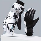 Resim Erkek Kış Kayak Eldivenleri, Kaymaz, Kalınlaştırılmış Polarlı Sıcaklık için Açık Hava Bisikleti ve Kayak, Beyaz Siyah Grafiti Tasarımı ile, Polyester Malzeme, Çekme Kapatma, Kayak Eldivenleri 