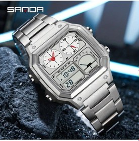 Resim Oldfriend Sanda Erkek Spor Saati 50m Çelik Kordon Çift Ekran Kronometre Hediyelik Gümüş Beyaz Diğer 