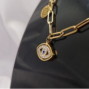Resim ALC Collection Göz, Kalp, Nazar Boncuğu Tasarım Altın Renk Orijinal Çelik Kadın Kolye 