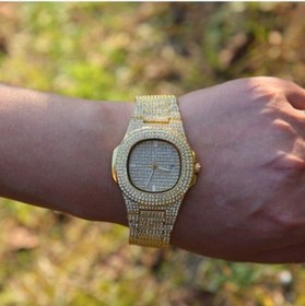 Resim Primepickings Avrupa Ve Amerikan Kişiselleştirilmiş Elmas Kaplı Hip-hop Saati, Modaya Uygun Geniş Kadran, Mo Altın 