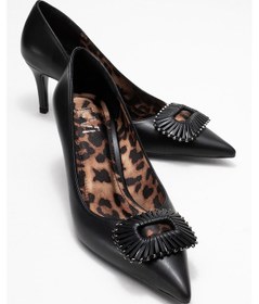 Resim Great Siyah-siyah Desenli Tokalı Kadın Topuklu Ayakkabı Leopar - Siyah 