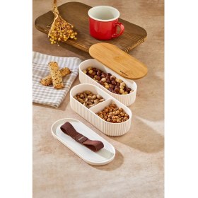 Resim 1000ML Ahşap Kapaklı Lunch Box 2'li Set Diyet Beslenme Kutusu Bambu Saklama Kabı 