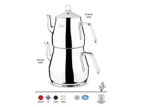 Resim Mega Jumbo Boy Çaydanlık | 18/10 Paslanmaz | İndüksiyon Uyumlu | 2.5 L + 4.5 L 