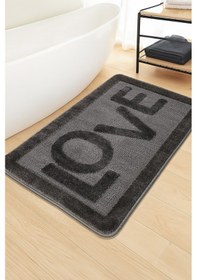 Resim Doğal Kaymaz Taban Banyo Paspas Uzun Ömürlü Yumuşak Dokulu Su Emici Yıkanabilir Love 60x100 Antrasit 