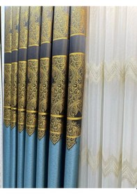 Resim Nivemeshome Milas Turkuaz-gold 671539 1/3 Sık Pileli Fon Perde Apm Turkuaz-gold 