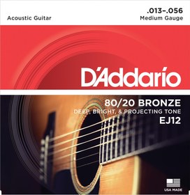 Resim D'Addario EJ12 80/20 Bronze Akustik Gitar Tel Seti - 13-56 Medium (Profesyonel) | Güçlü Ses Hacmi, Sert Tansiyon, Kristal Netliğinde Tizler ve Yüksek Volüm 