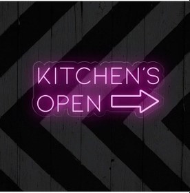 Resim Kıtchen's Open Yazılı Ve Şekilli Neon Tabela Pembe 