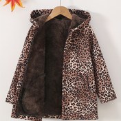 Resim JOMAKE Kız Çocuk Kaban - Kahverengi & Leopar Desenli, Uzun Kollu, Düğmeli, Cepli, Sonbahar/Kış için Rahat Polar Astarlı Mont, Kışlık Kız Çocuk Kabanı, Soğuk Hava Giyim, Dayanıklı Dış Giyim 