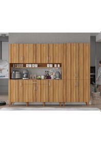 Resim Gale Kahve Köşesi Çok Amaçlı Dolap Kiler Mutfak Dolabı Ceviz 240 Cm Ceviz 