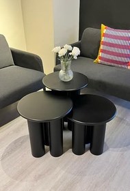 Resim Kuppdesign Linen Mantar Yan Sehpa 3'lü Set Siyah 