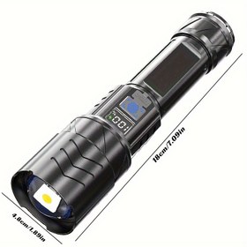 Resim Super Parlak 10 Milyon Lümen LED El Feneri, Dijital Ekranlı, 70x Yakınlaştırma, USB-C Şarj Edilebilir, 18650 Lityum Pil, Kampçılık, Yürüyüş ve Acil Durumlar için Klipsli ve Kılıflı Taşınabilir Taktiksel Işık | Şık Tasarım | Dayanıklı Yapı, Şarj Edilebilir El Feneri 
