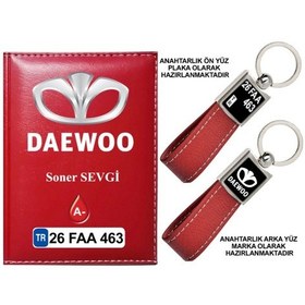 Resim Plakanıza Özel Daewoo Logolu Kırmızı Ruhsat Kabı Ve Anahtarlık 