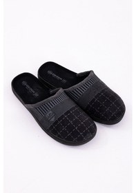 Resim Gezer Erkek Ev Terliği Mavi Kışlık Sıcak Astarlı Kaymaz Taban Rahat Yumuşak Ev İçi Terlik Siyah 