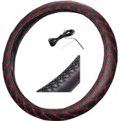 Resim Direksiyon Kılıfı 48 Cm Siyah Kamyon Tır Otobüs Dikişli Kırmızı N 