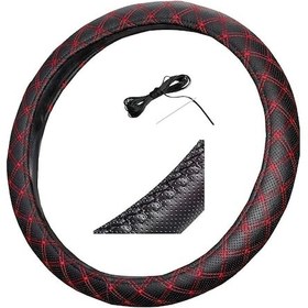 Resim Direksiyon Kılıfı 48 Cm Siyah Kamyon Tır Otobüs Dikişli Kırmızı N 