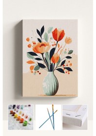 Resim Sayılarla Boyama Seti Numaralı Tuval Fırça Boya Sanatsal Çiçekler 40x50 Cm 