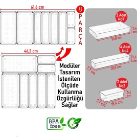 Resim Color House 8'li Set Modüler Kepçelik Kaşıklık Mutfak Çekmece Içi Düzenleyici Dolap Içi Makyaj Şeffaf Organizer 