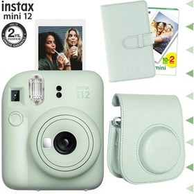 Resim Fujifilm Instax Mini 12 Fotoğraf Makinesi + 20'li Film + Laporta Albüm + Deri Kılıf Yeşil 