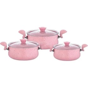 Resim 3027 - 6 Parça Biogranit, Ergonomik, Güveç Seti, Pembe Gövde - Pembe Detay 