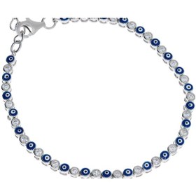 Resim Kadın Nazar Boncuğu Ve Taş Detay Sıralı Gümüş Bileklik 