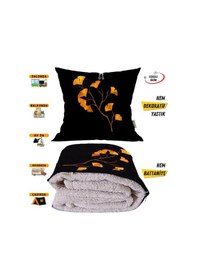 Resim Sonbahar Yaprak Temalı Tv Battaniyeli Opsiyonel Dekoratif Yastık Kırlent 2 İn 1 Battaniye Çok Renkli 