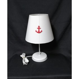 Resim Beyaz Başlıklı Çapa Denizci Genç Odası Çocuk Odası Abajuru Beyaz Metal Ayaklı 