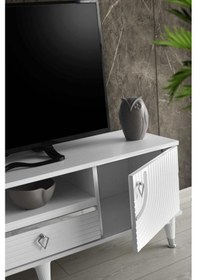 Resim 110 CM ART MDF MEBRAN KAPAK TV SEHPASI BEYAZ - GÜMÜŞ 