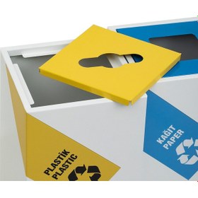 Resim 4'lü Metal Sıfır Atık Kutusu Geri Dönüşüm Çöp Kovası N11.125 