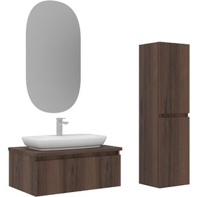 Resim Orka Lentia 80 Cm Ceviz Banyo Dolabı Takımı Ve Boy Dolabı Ceviz 