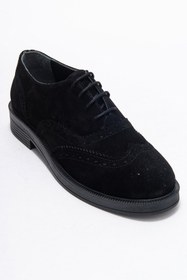 Resim LuviShoes AVRA Siyah Süet Hakiki Deri Kadın Oxford Ayakkabı 